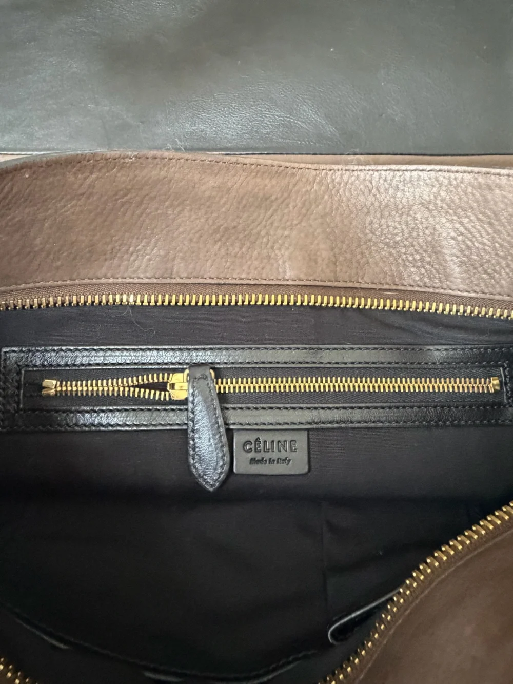 Celine Brown Leather Messenger Bag with Tan & Yellow Strap Accent